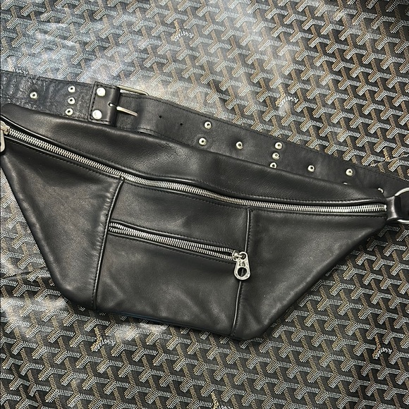 Handbags - Chic Black Belt Bag with Silver Details